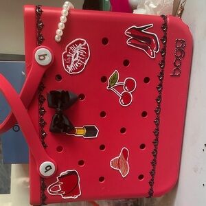 BOGG BAG Red Tote with Decorative Patches